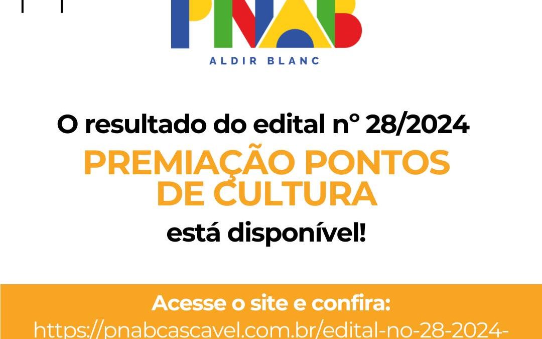 Resultado do edital 28/2024 Premiação para Pontos de Cultura da Política Nacional Aldir Blanc em Cascavel