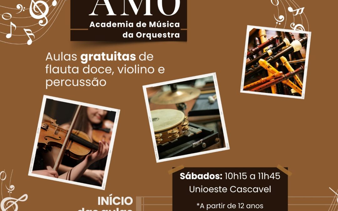 O projeto “Programa AMO – Academia de Música da Orquestra” terá início no próximo sábado (10)